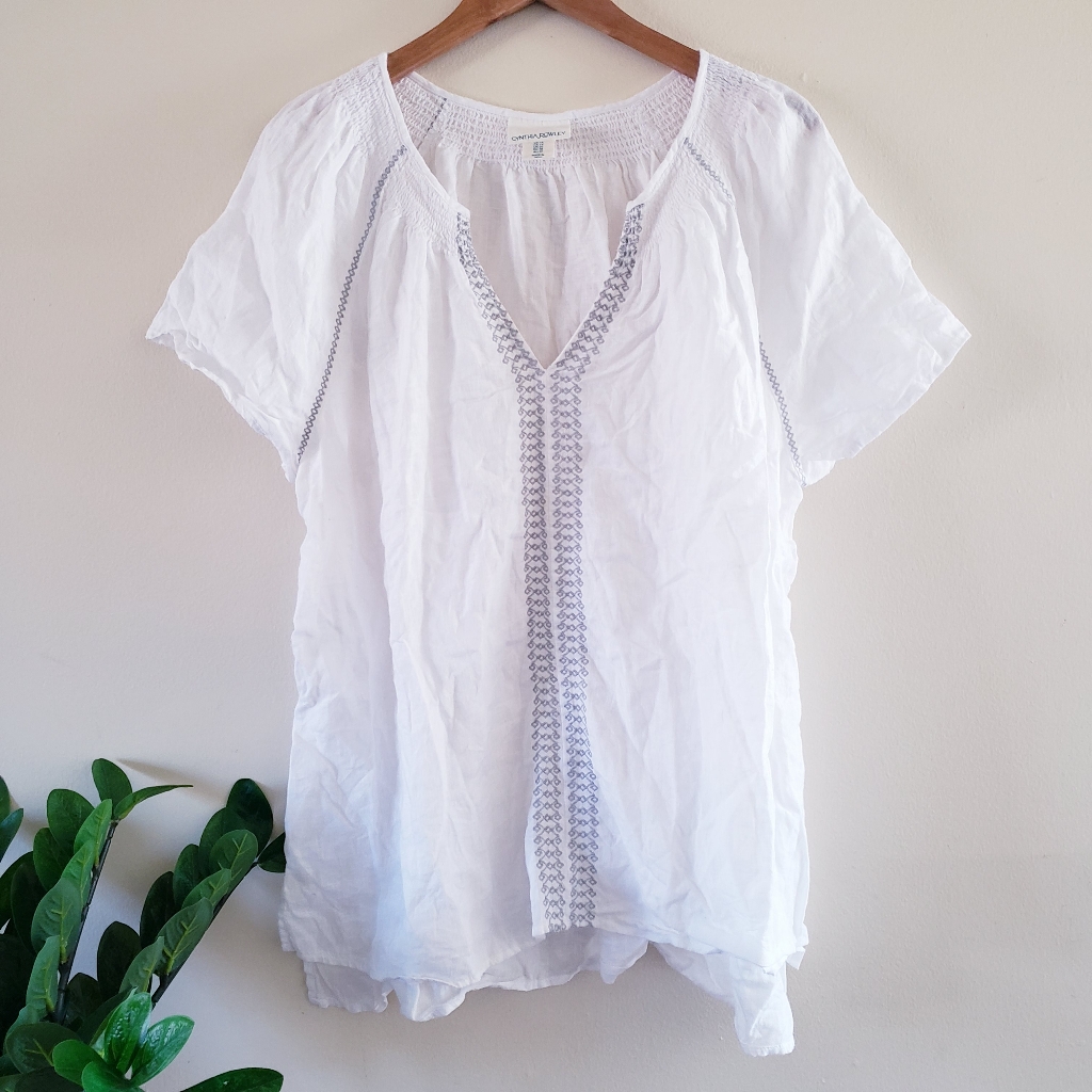 Cynthia Rowley Linen Embroidered Short Sleeve Tunic - 1x ( Euc)